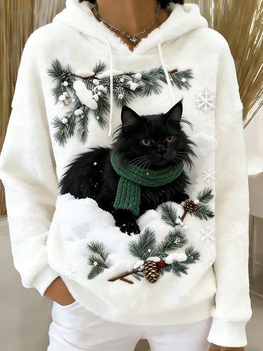 Sweat-shirt à capuche en flanelle à imprimé animal rétro femme