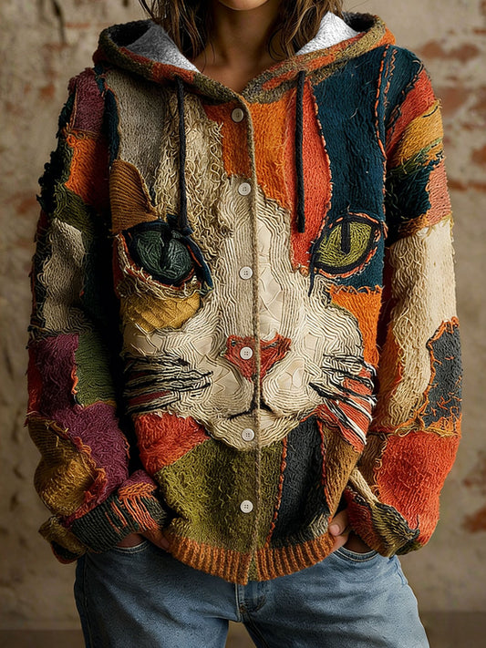 Cardigans Femme Chat Géométrique Imprimé Art