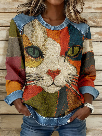 Tops à imprimé chat géométrique Art Femme