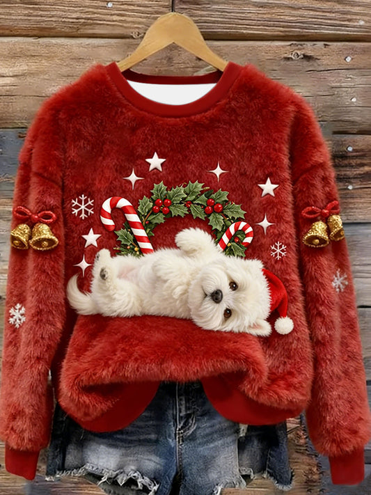 Sweat à capuche en flanelle de Noël Westie West Highland pour femme, blanc