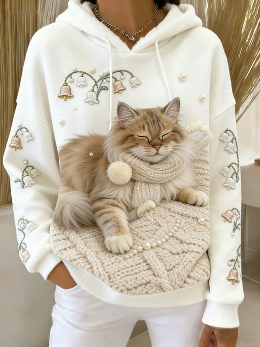 Sweat-shirt à capuche en flanelle à imprimé animal rétro femme