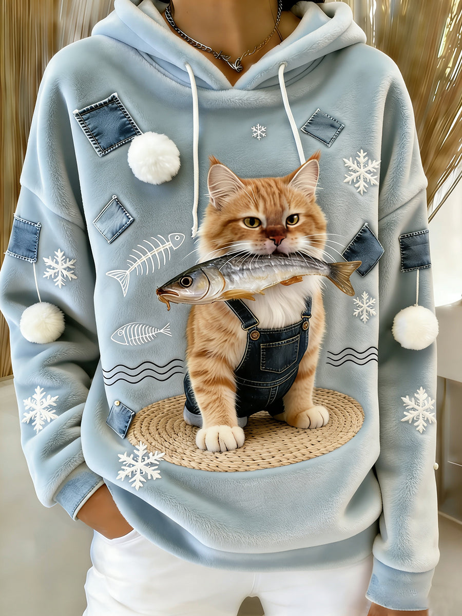 Sweat-shirt à capuche en flanelle à imprimé animal rétro femme