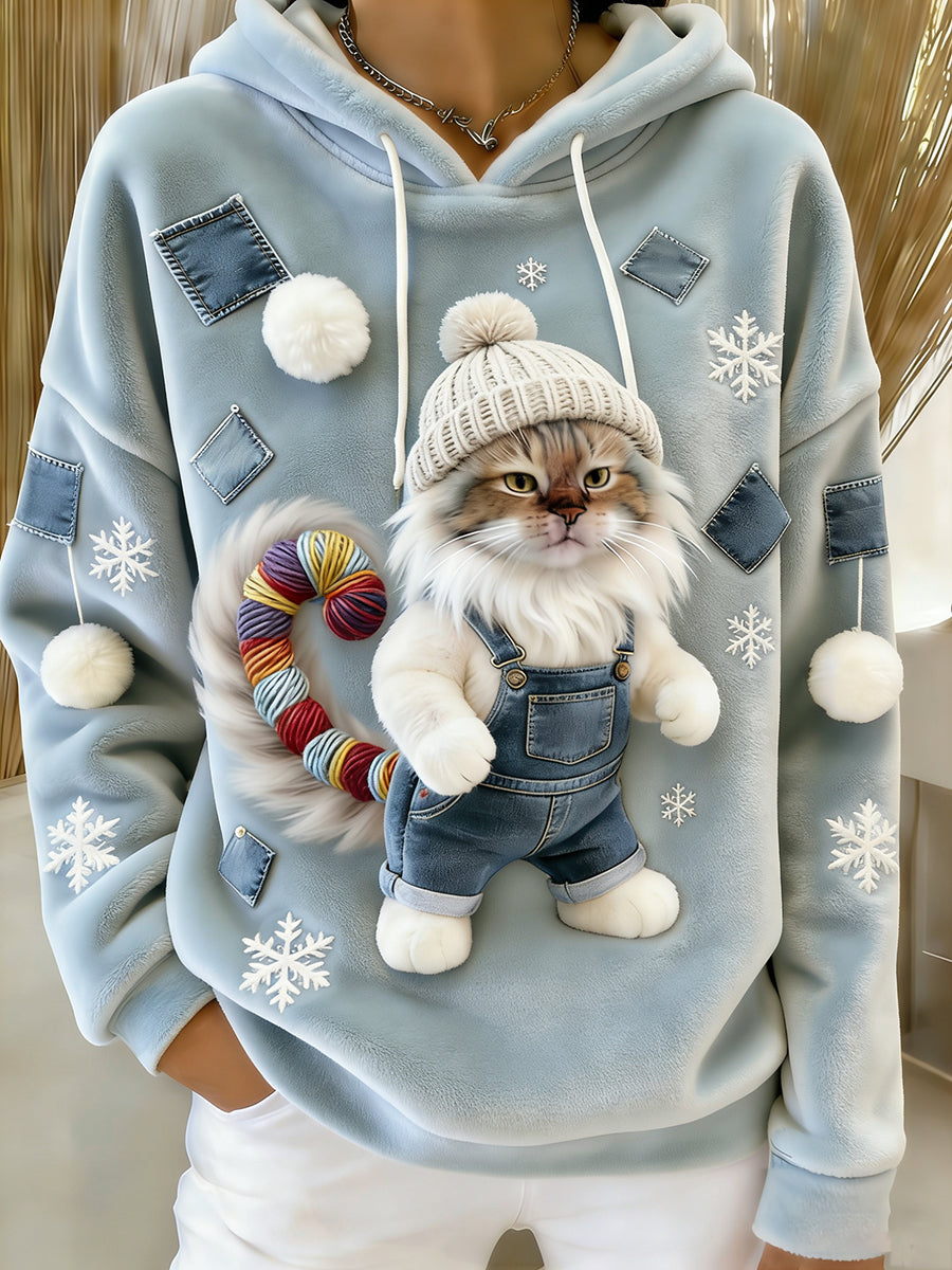 Sweat-shirt à capuche en flanelle à imprimé animal rétro femme