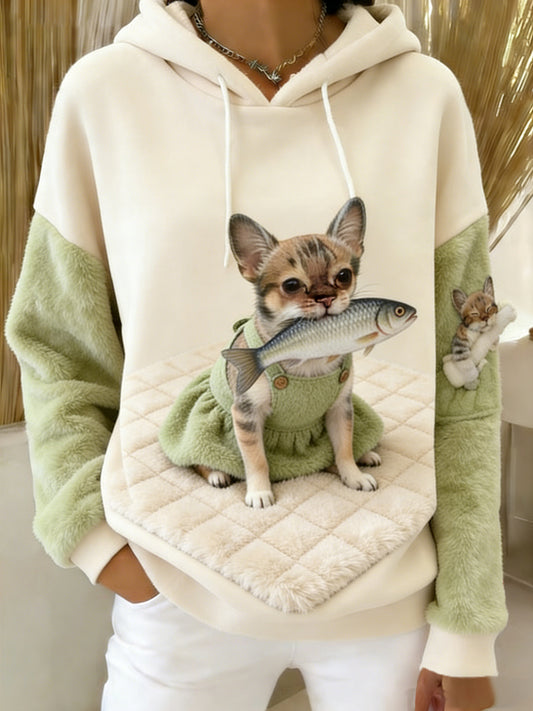 Sweat-shirt à capuche en flanelle à imprimé animal rétro femme