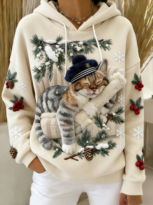 Sweat-shirt à capuche en flanelle à imprimé animal rétro femme