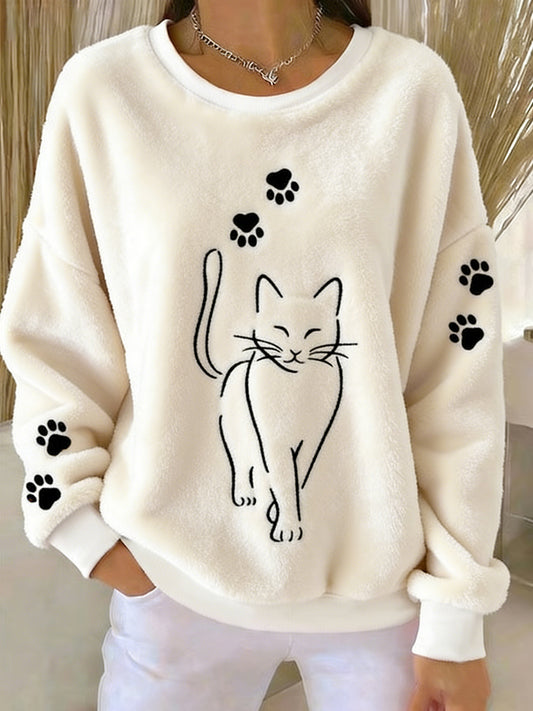 Sweatshirt mignon de flanelle de pattes de chat des femmes
