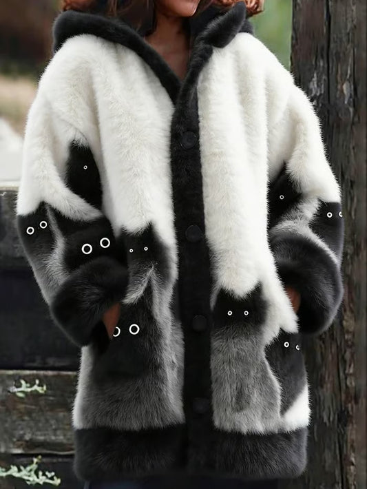 Veste chaude en flanelle à imprimé chat animal pour femmes