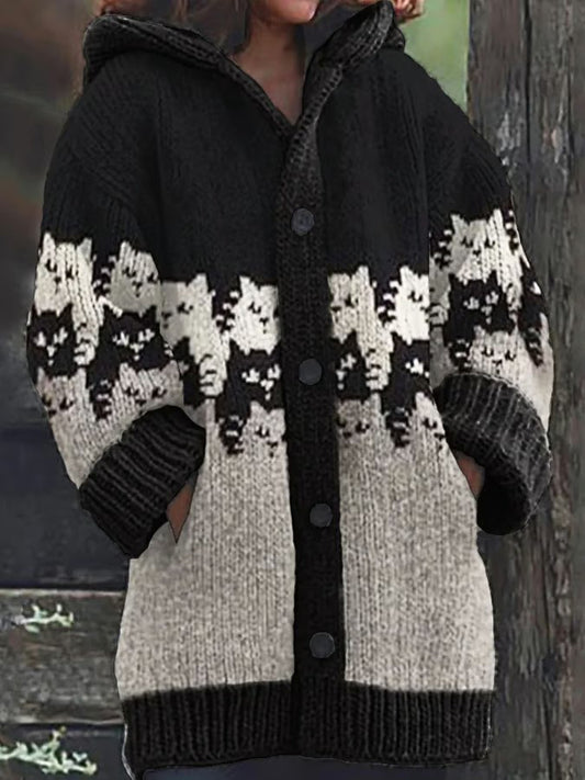 Veste chaude en flanelle à imprimé chat animal pour femmes