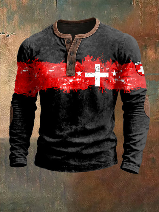 Sweat-shirt à imprimé drapeau suisse pour hommes