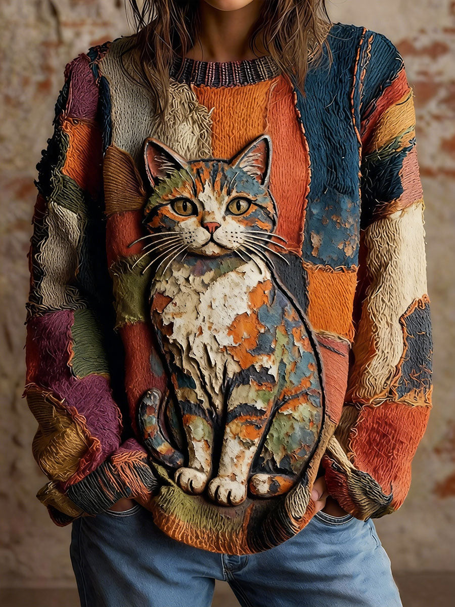 Tops Vintage à Imprimé Chat Femme