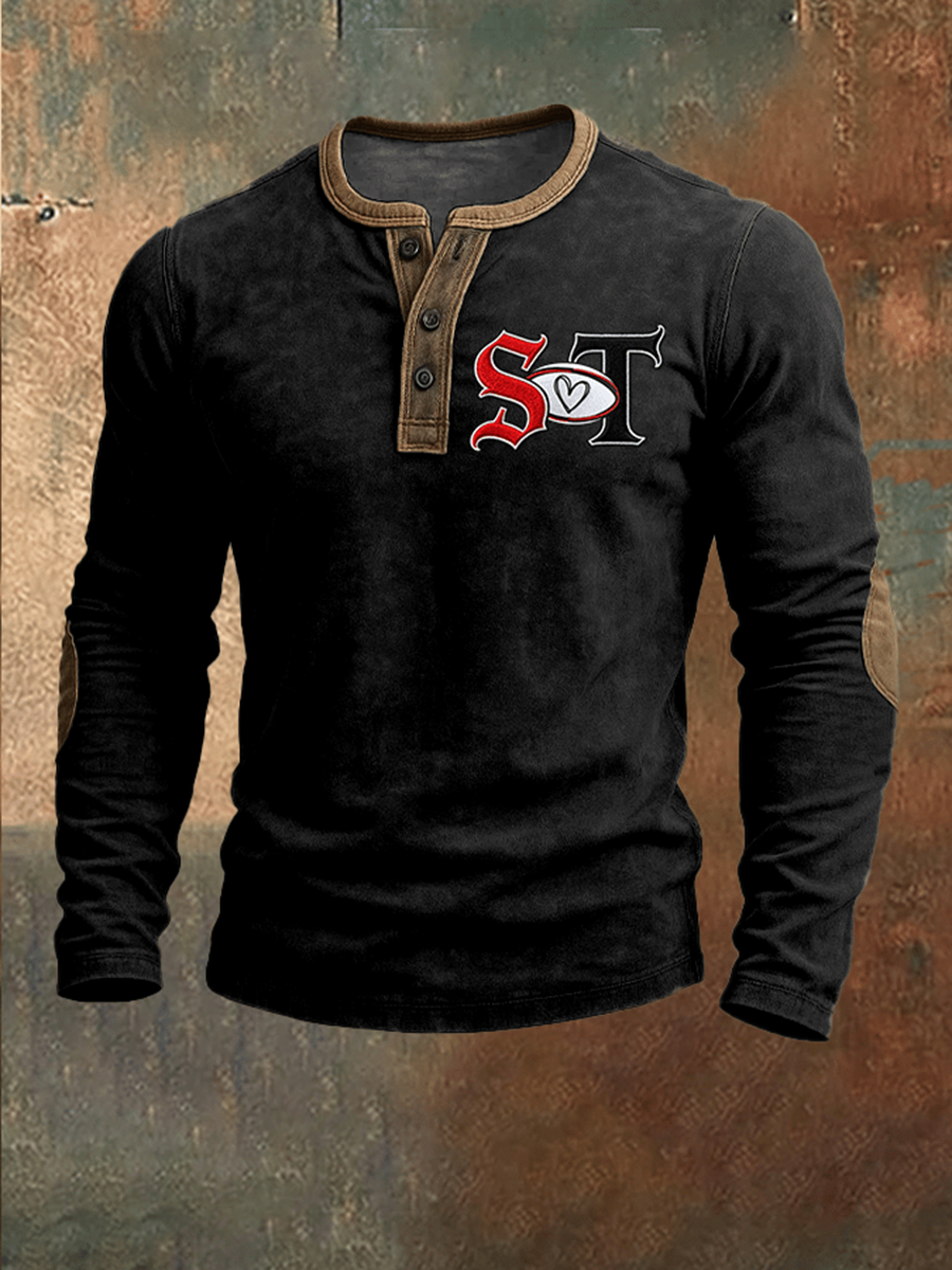 T-shirt imprimé rugby à manches longues pour hommes