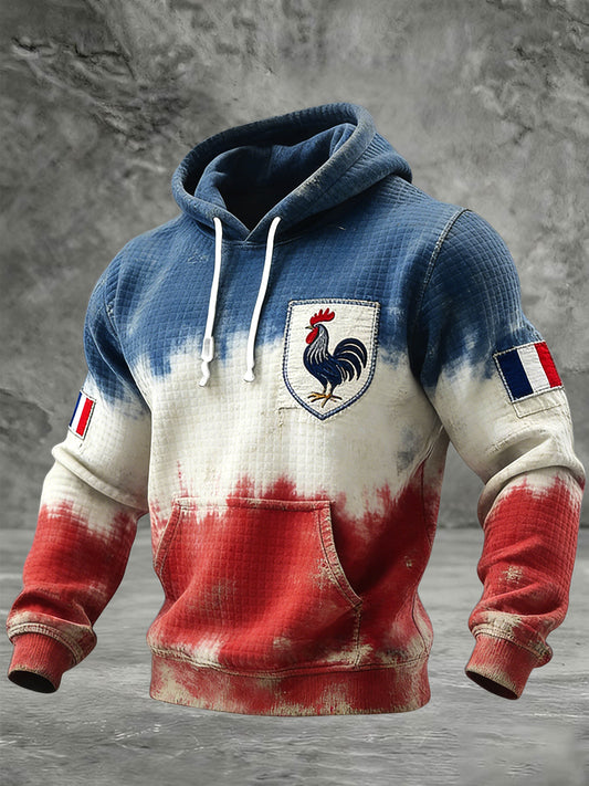 Sweat à Capuche Décontracté Gaufre Dégradé Coq Drapeau Français Rétro