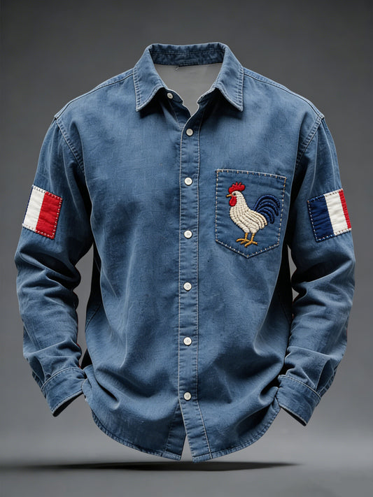 Chemise Décontractée Coq Drapeau Français Rétro
