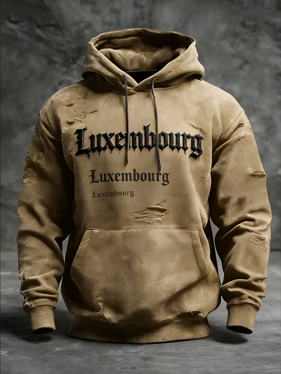 Hommes Élégant Tan Distressed Luxembourg Hoodie