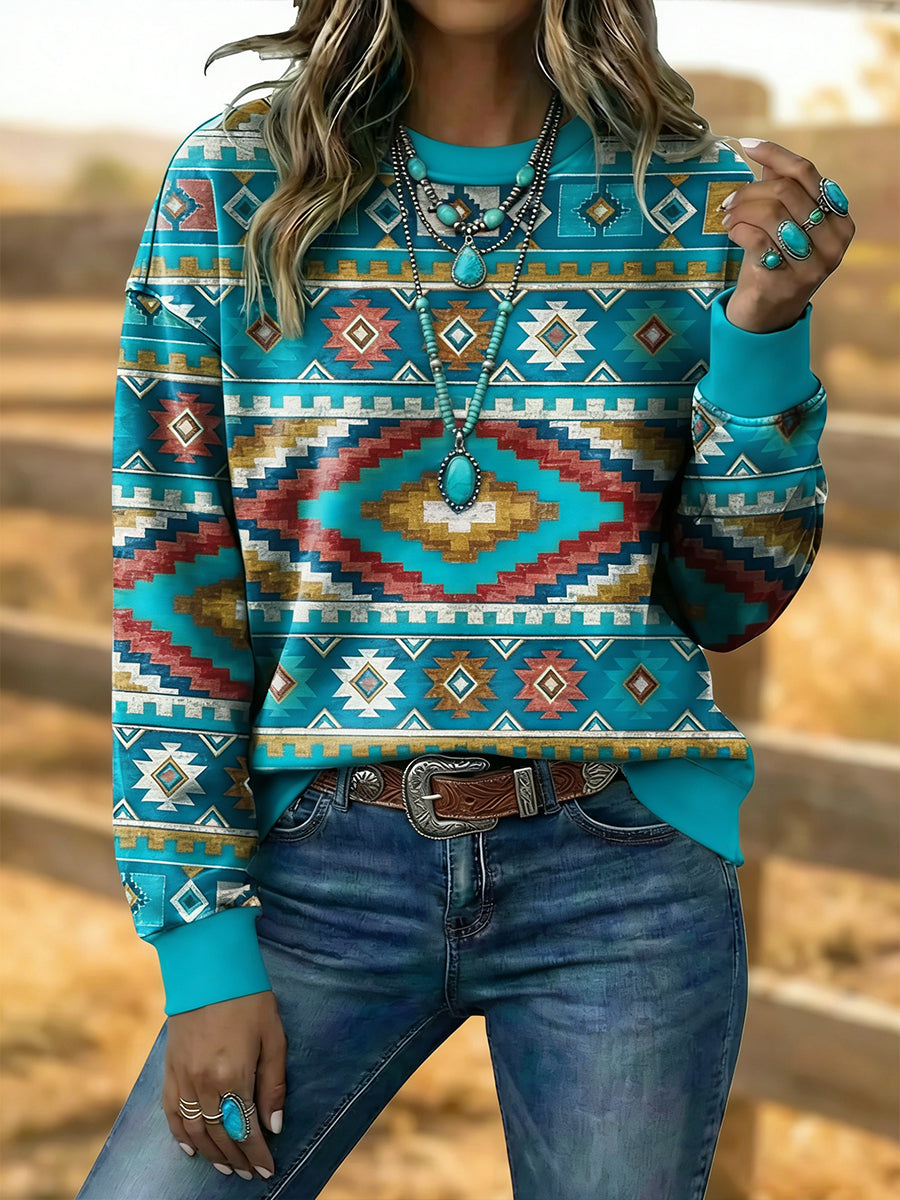 Sweat-shirt Femme Vintage Western Aztec Art