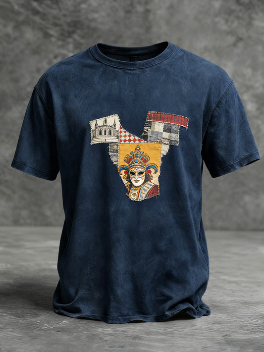 Masque de carnaval rétro Patchwork Art T-shirt décontracté