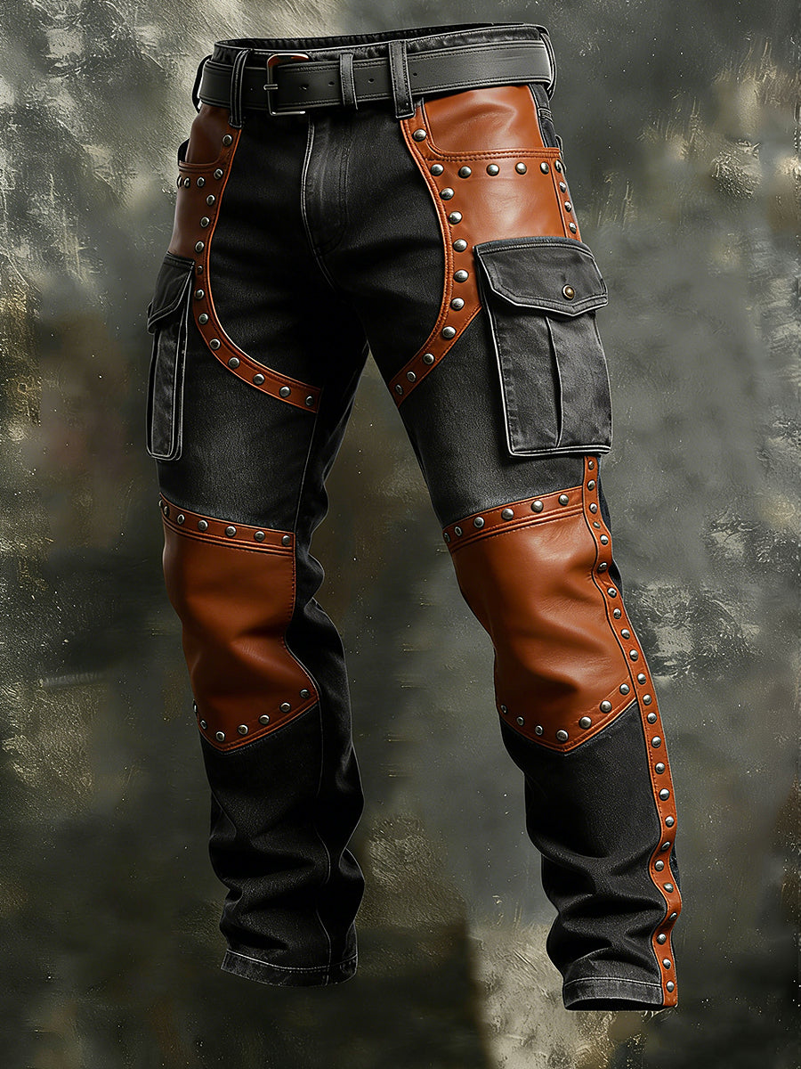 Les hommes's Retro Vacation Business Western Rivets Art Print Pantalon de travail décontracté