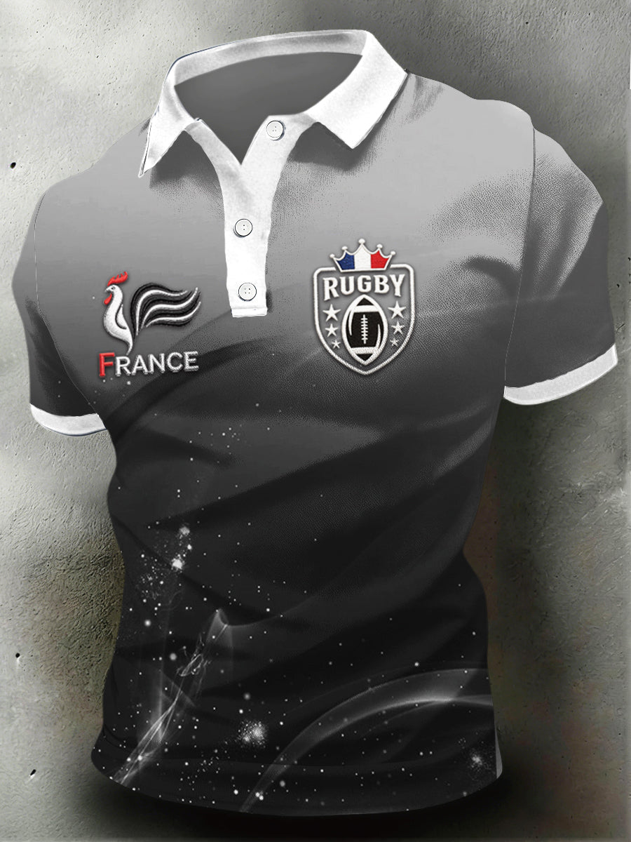 Polo à manches courtes gris dégradé pour homme French Rugby Print Jersey