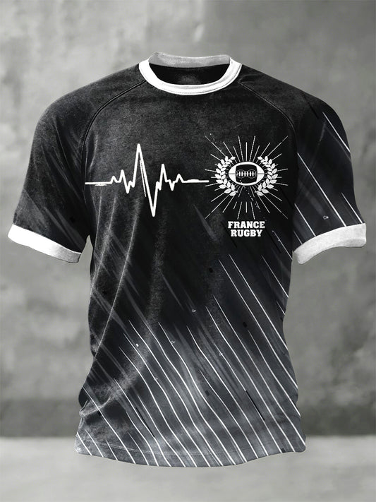 T-shirt en jersey décontracté imprimé de rugby français noir pour homme