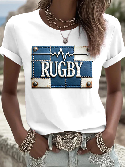 Rugby Patchwork Imprimer T-shirt blanc minimaliste des femmes