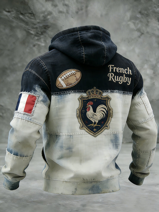 Sweat-shirt à capuche décontracté et confortable, style rétro français de rugby