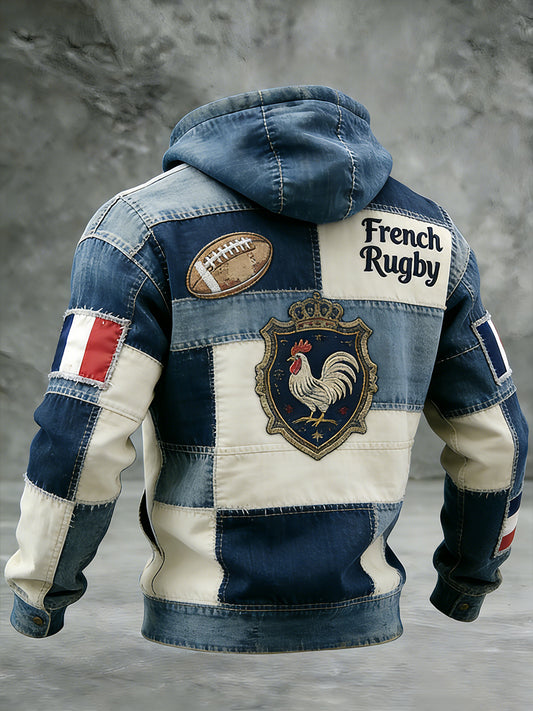 Sweat-shirt à capuche décontracté et confortable, style rétro français de rugby