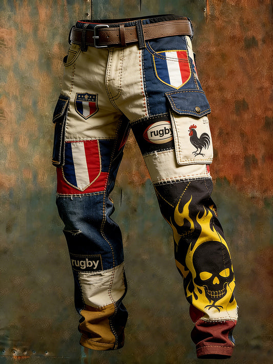 Pantalon de travail décontracté rétro français de rugby pour hommes