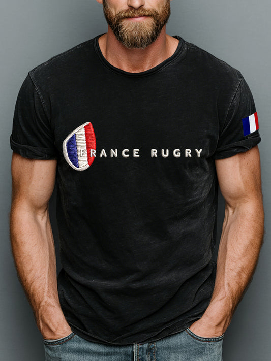 Rétro Français Rugby Badge Art 100% Coton T-Shirt