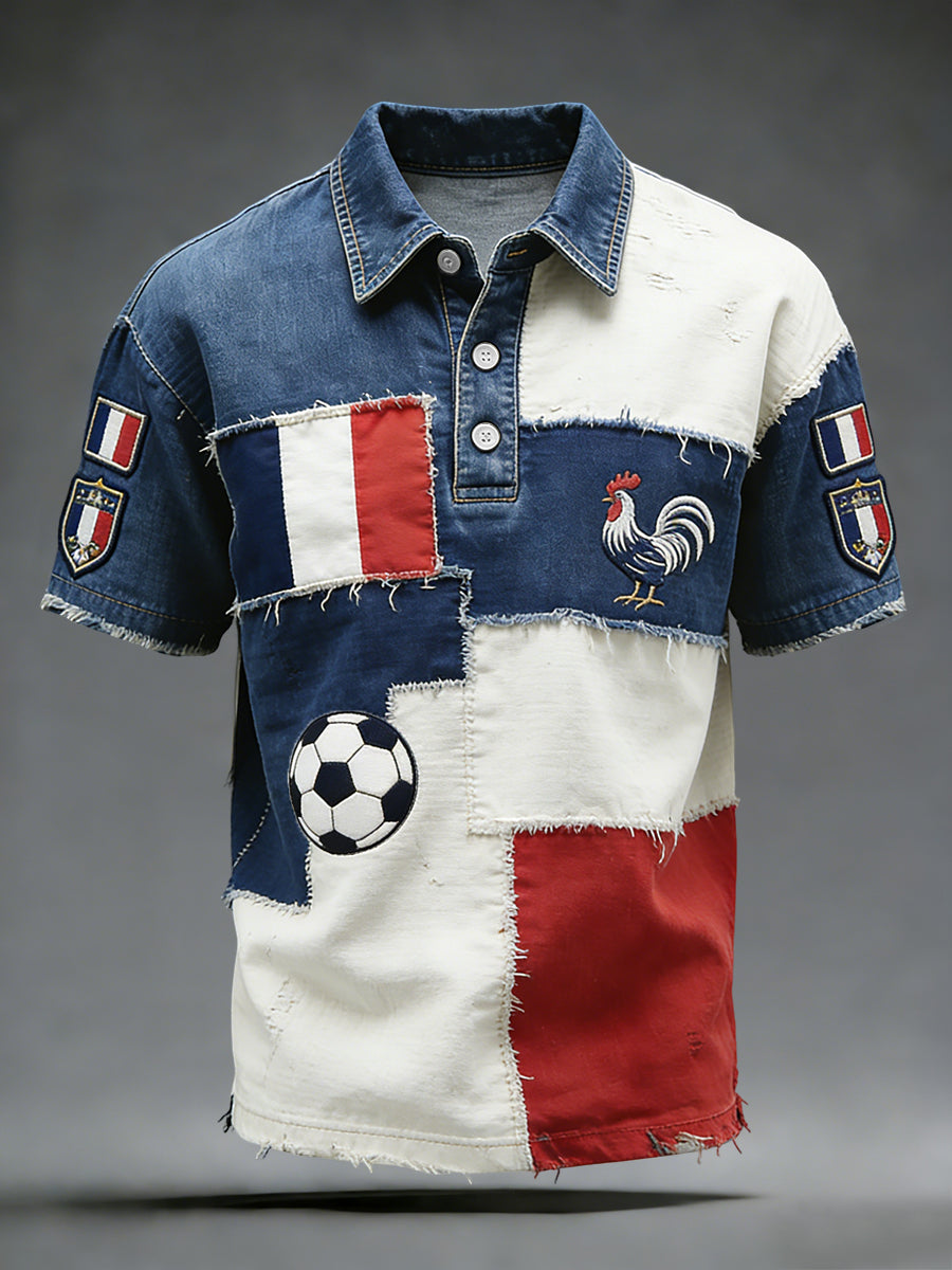 Patch rétro du drapeau français pour football, polo décontracté