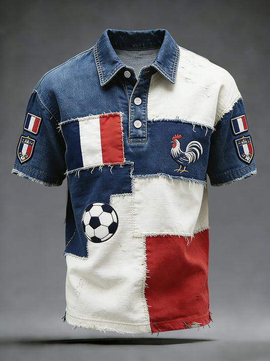Patch rétro du drapeau français pour football, polo décontracté