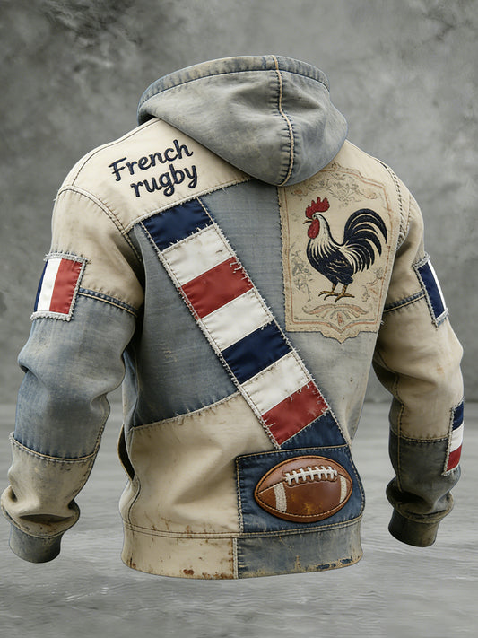Sweat-shirt à capuche décontracté et confortable, style rétro français de rugby