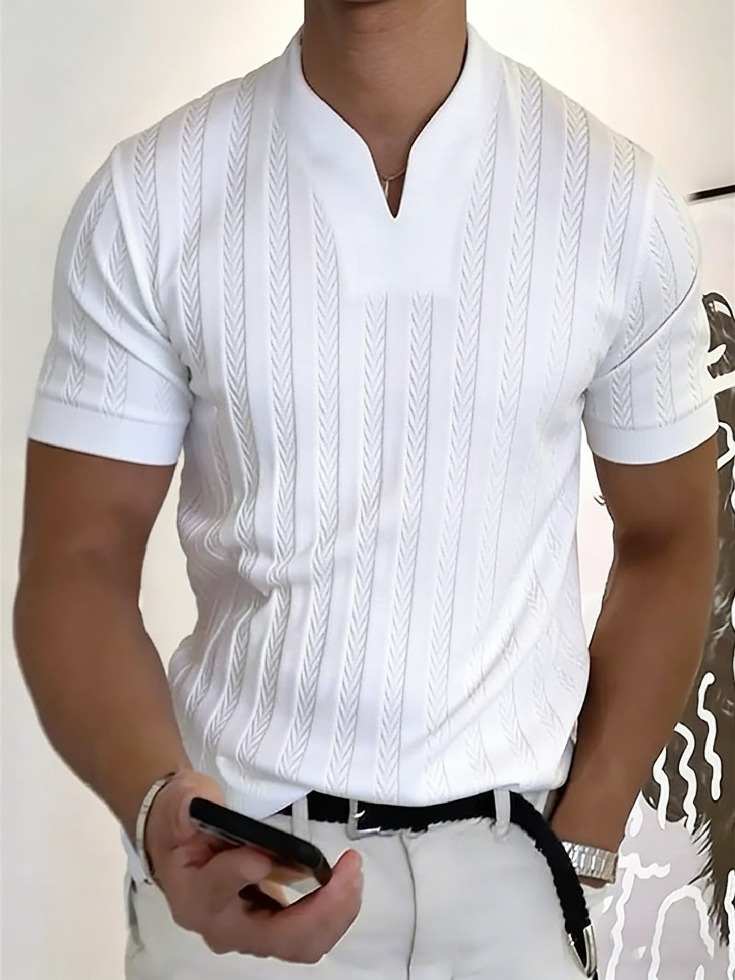 T-shirt à col en V pour homme, style professionnel