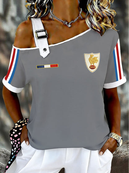 T-shirt à manches courtes asymétrique France Rugby Femme