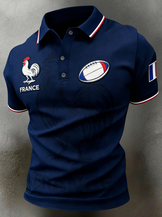 Le rugby français des hommes Flag-Themed Art Print Polo pour les fans encourageants