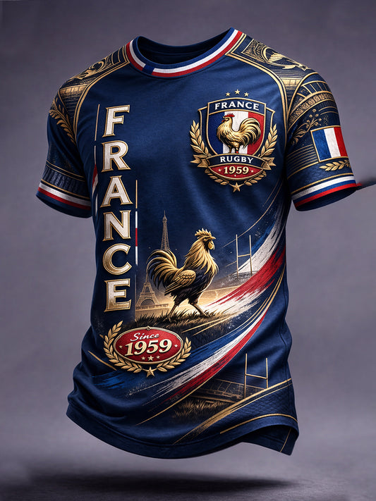 T-shirt décontracté rétro style rugby français