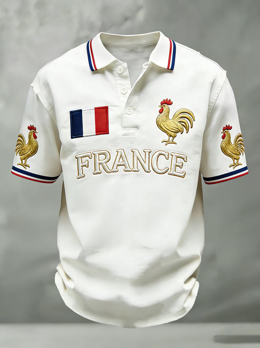 Polo à imprimé d'art de fan de football français pour hommes