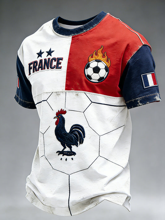 T-shirt pour hommes à imprimé en blocs de couleur sur le thème du football