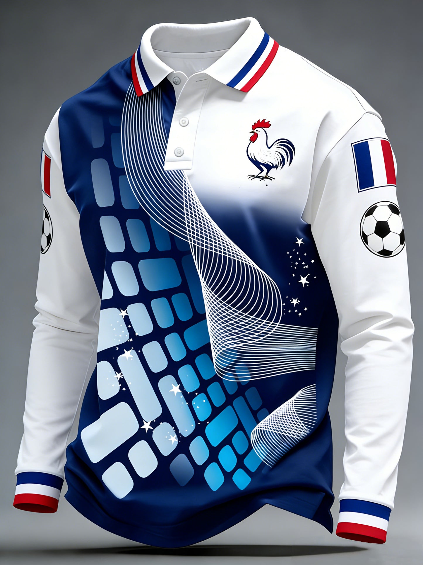 Polo de fan de match du football français des hommes-douille longue avec l'impression artistique