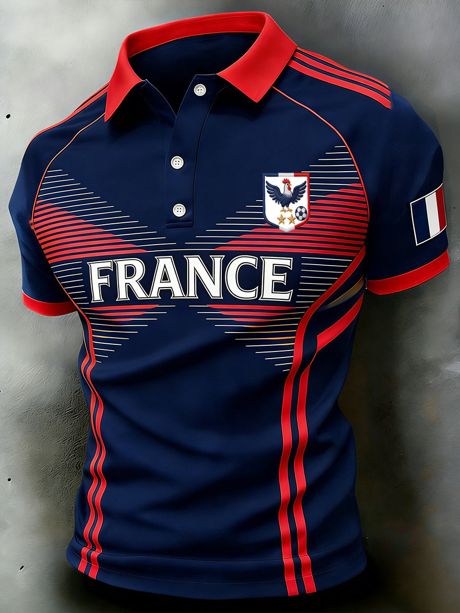 Polo à manches courtes raglan à thème soccer pour homme