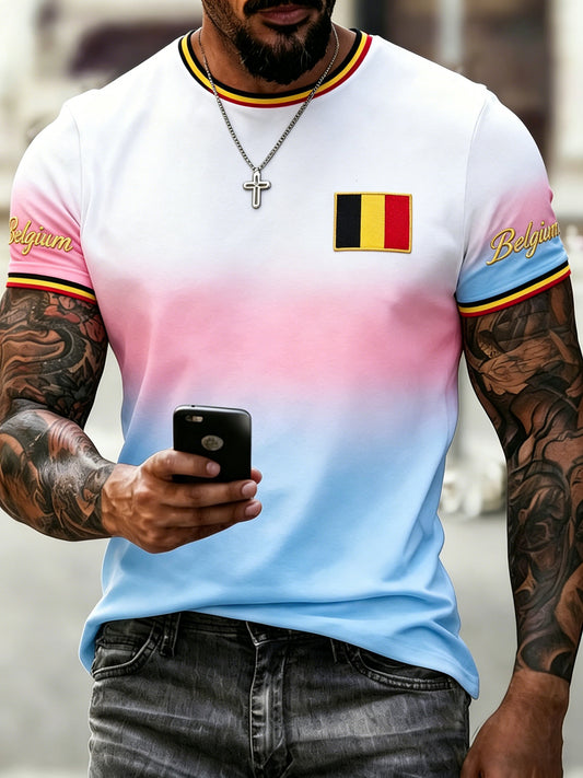 T-shirt de fan avec impression artistique pour soutenir le match de football belge masculin