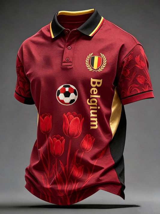 T-shirt polo pour fans avec impression artistique célébrant un match de football belge, pour hommes
