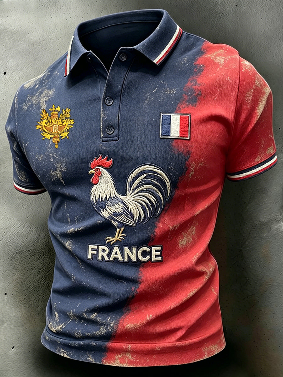 Polo homme à imprimé coq vieilli