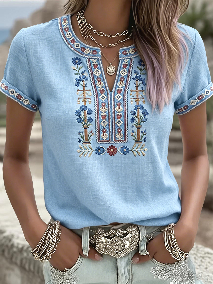Swedish Midsummer symétrique Floral Art Casual V-Neck T-Shirt des femmes