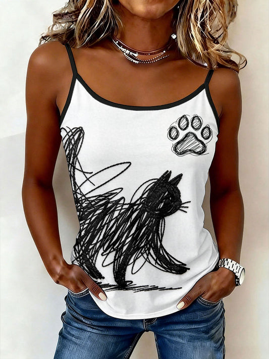 Hauts camisole à motif de chat pour femmes