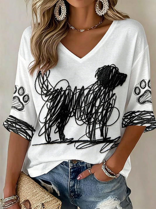 Dog Art Print V-Neck T-Shirts Femme