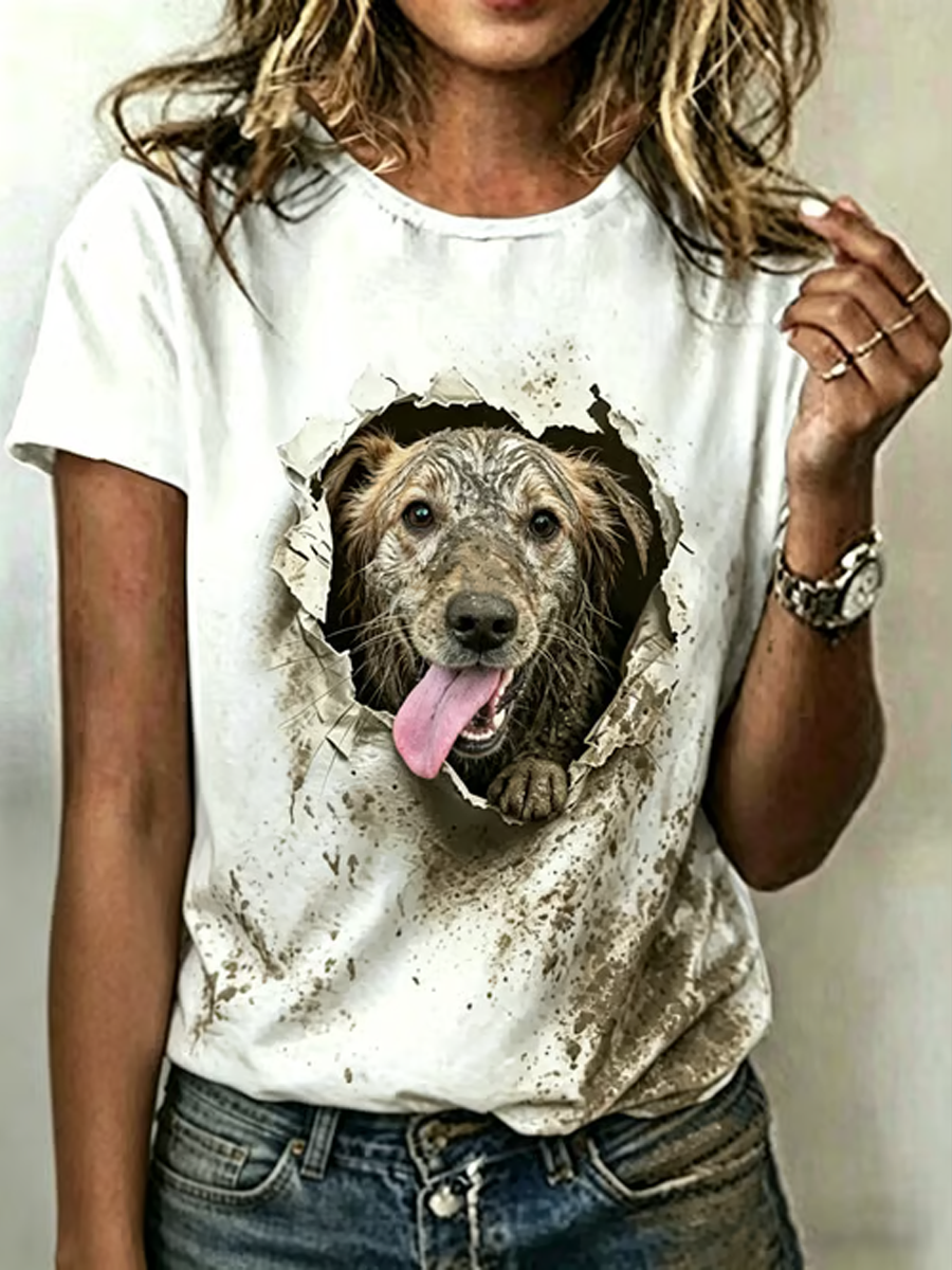 T-shirt à manches courtes pour femmes avec impression d'art canine