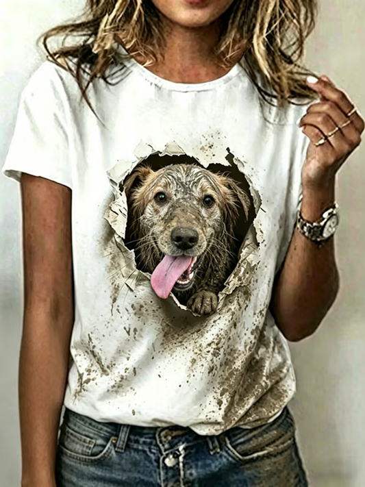 T-shirt à manches courtes pour femmes avec impression d'art canine