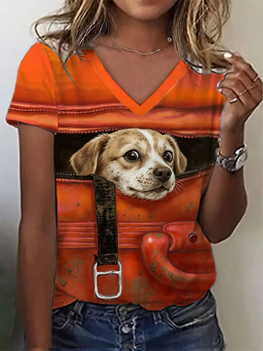 T-shirt Femme Dog Art Print à manches courtes