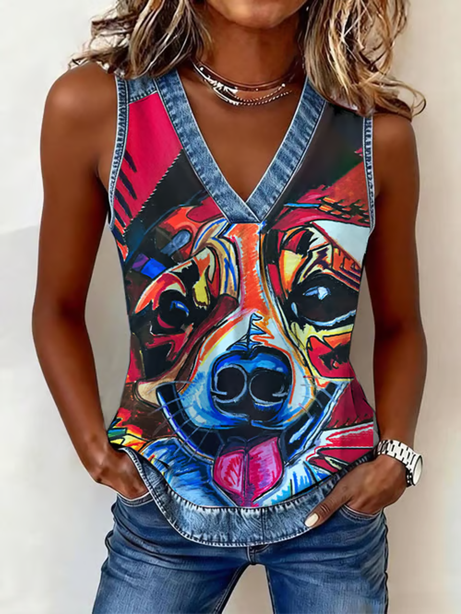 Gilet imprimé avec motif de chien pour femmes