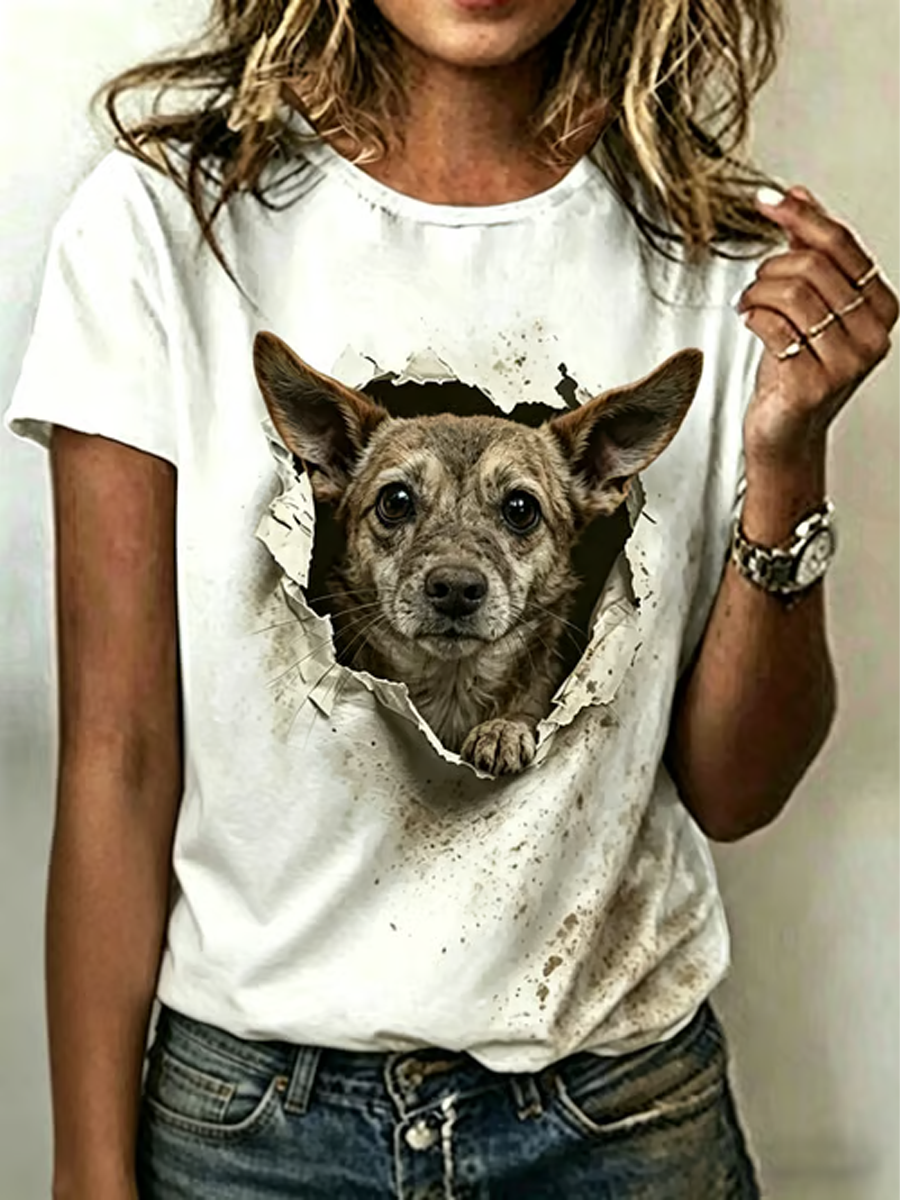 T-shirt à manches courtes pour femmes avec impression d'art canine